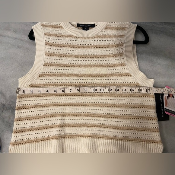 NWT French Connection Size S Ivory Gold Stripe Cotton Blend Sleeveless Knit Top - Picture 12 of 12